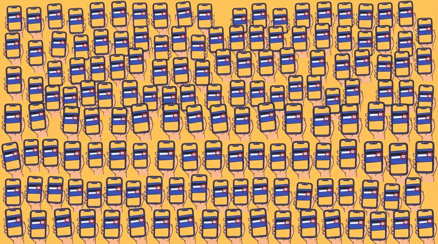 a crowd of phones all showing the same card
